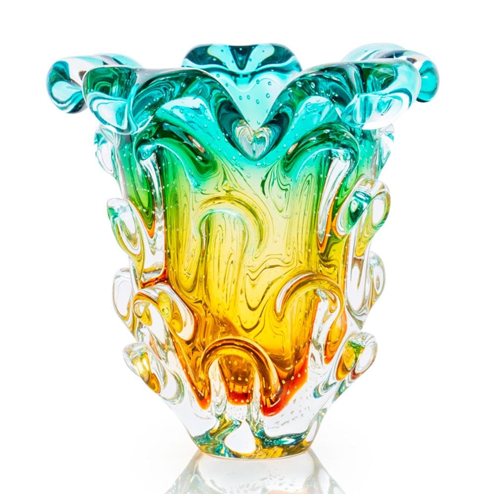 Vaso Em Cristal Murano Esmeralda E Âmbar São Marcos