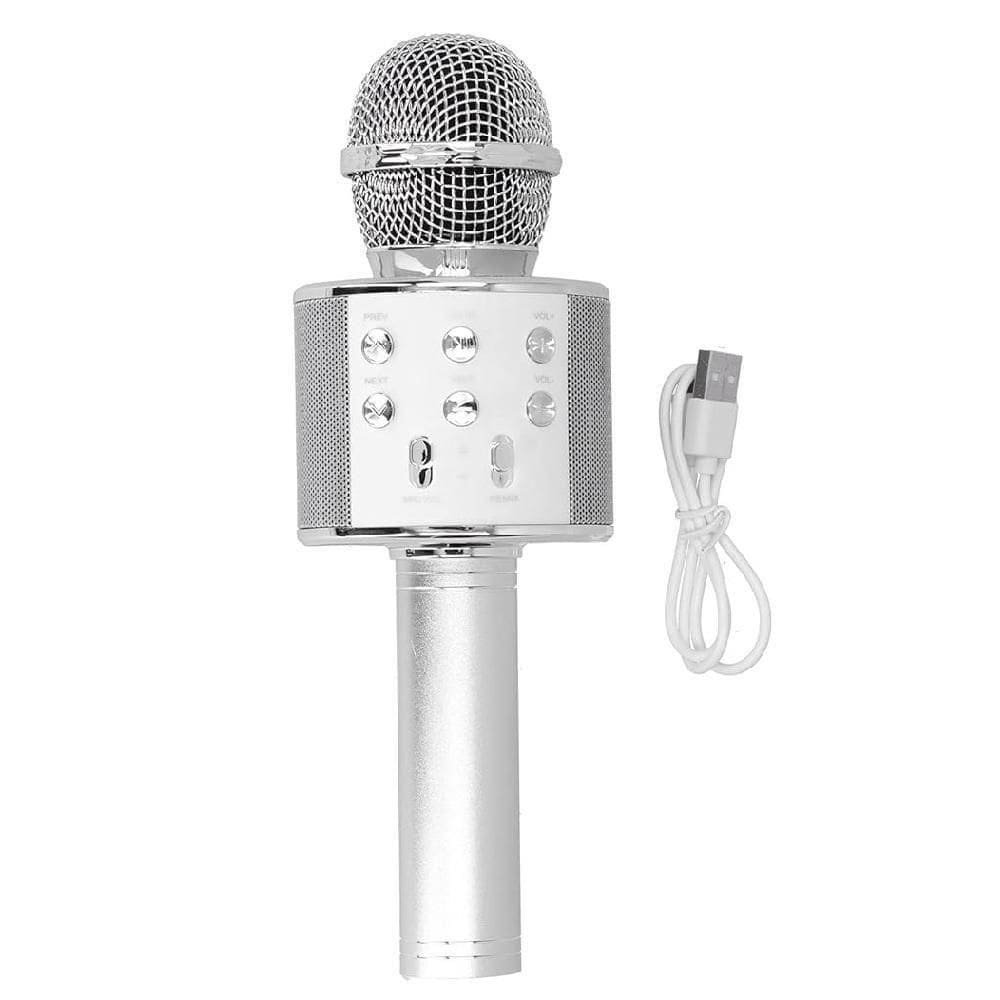 Microfone Karaokê Bluetooth Portátil Com Mixer E Controle De Efeitos Recarregável E Compacto Prata Bivolt