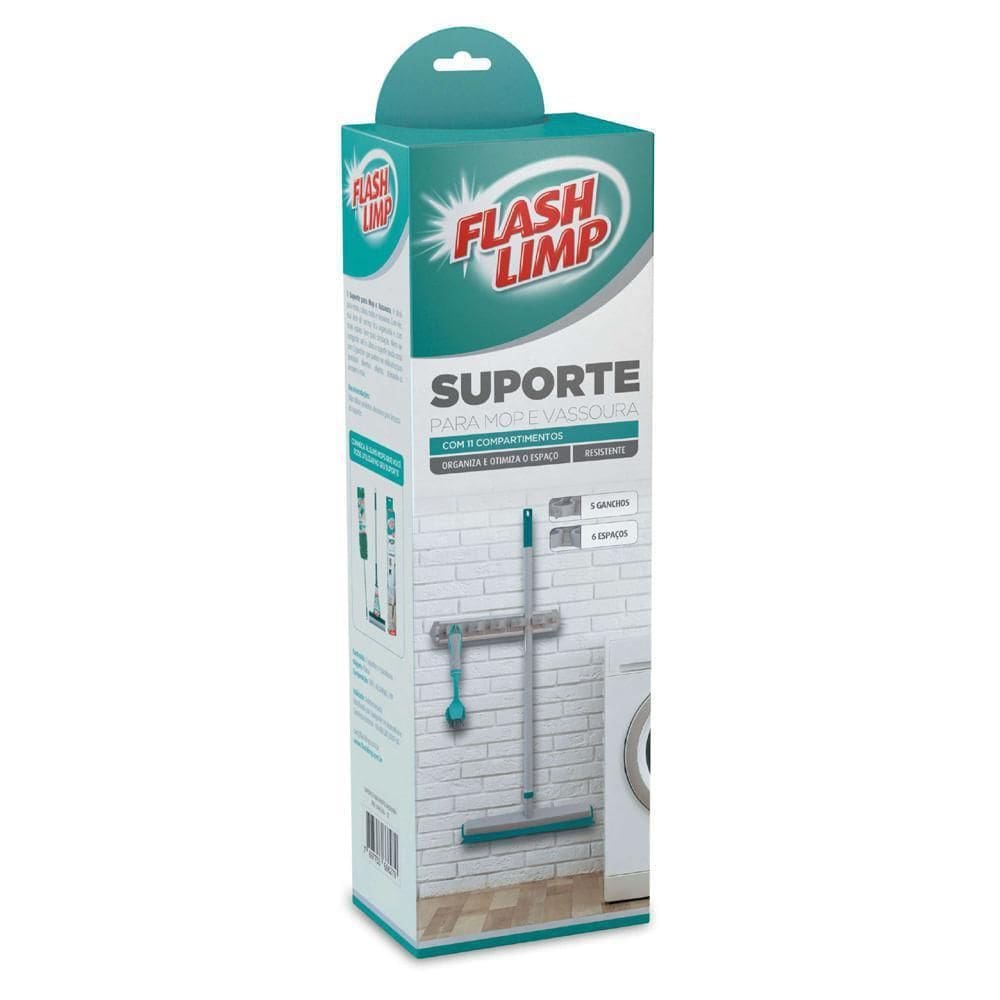 Suporte Para Mop E Vassoura Com 11 Compartimentos Cinza