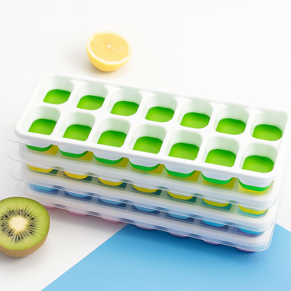 KIt 2 Formas de Gelo com Tampa Vedação e Fundo de Silicone