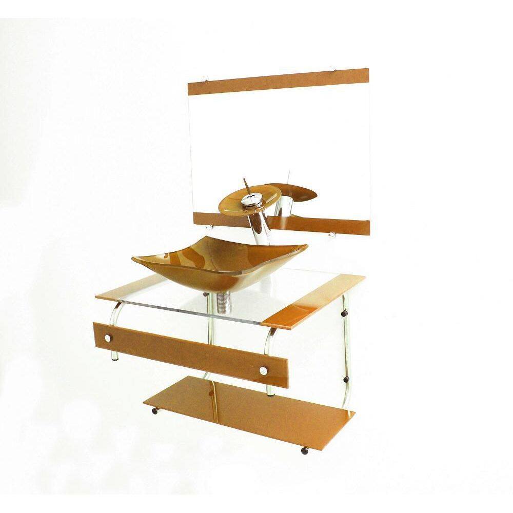 Gabinete Vidro 60Cm It Inox Com Cuba Quadrada Dourado Real
