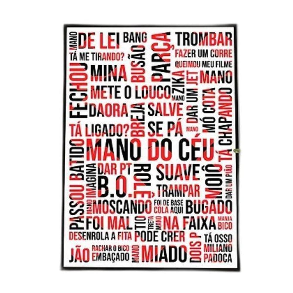 Quadro Gírias De Sp Branco Vermelho Preto 33X24Cm Preta