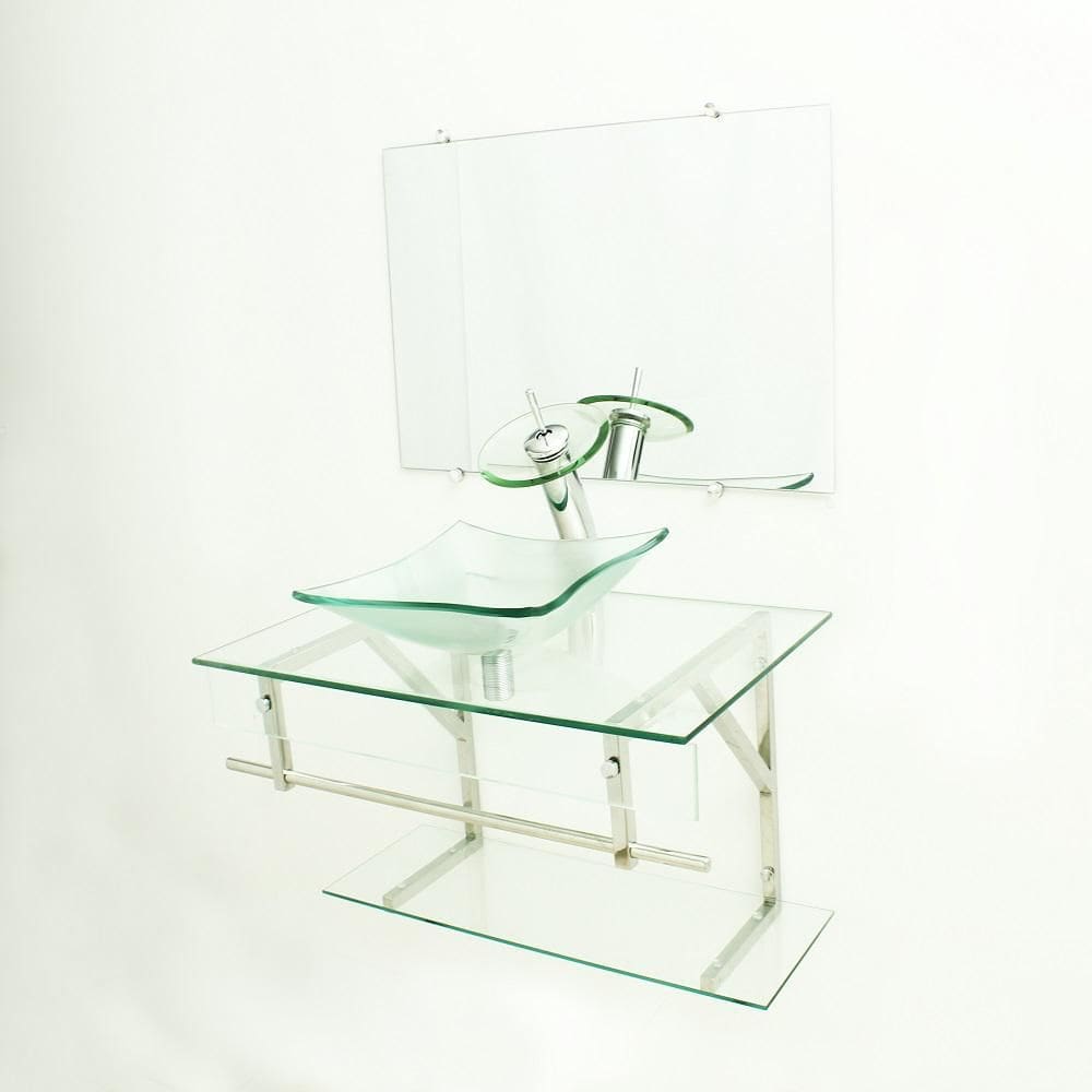 Gabinete De Vidro 70Cm Cuba Quadrada - Incolor