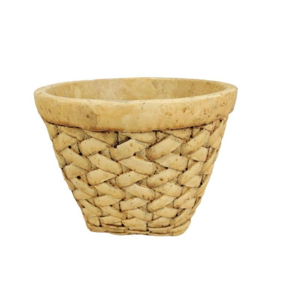 Vaso Bege Trama 13X16X16Cm Cachepot Cimento Decoração