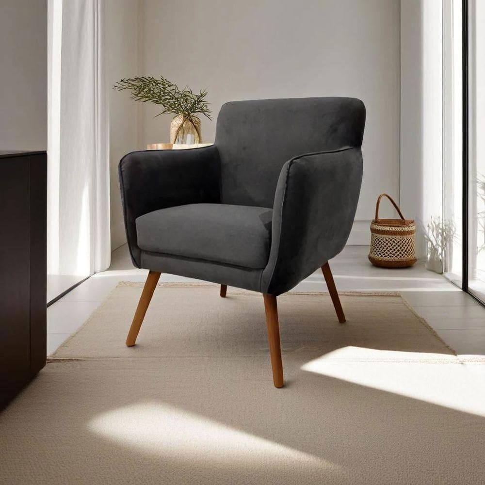 Poltrona Cadeira Para Sala Maverick Com Apoio De Braço Em Tecido Veludo - Sentô Grafite