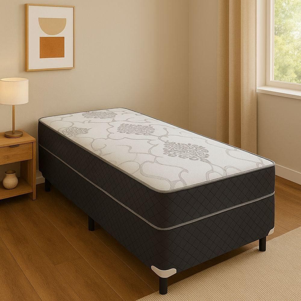 Cama Conjugada Box Solteiro Mola Bonnel 88x188x50cm Puffão