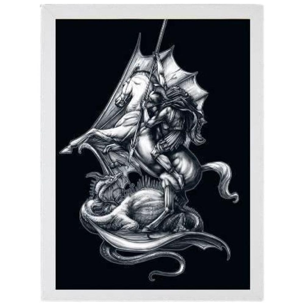 Quadro Desenho São Jorge Preto E Branco 33X24 C/Vidro Branca
