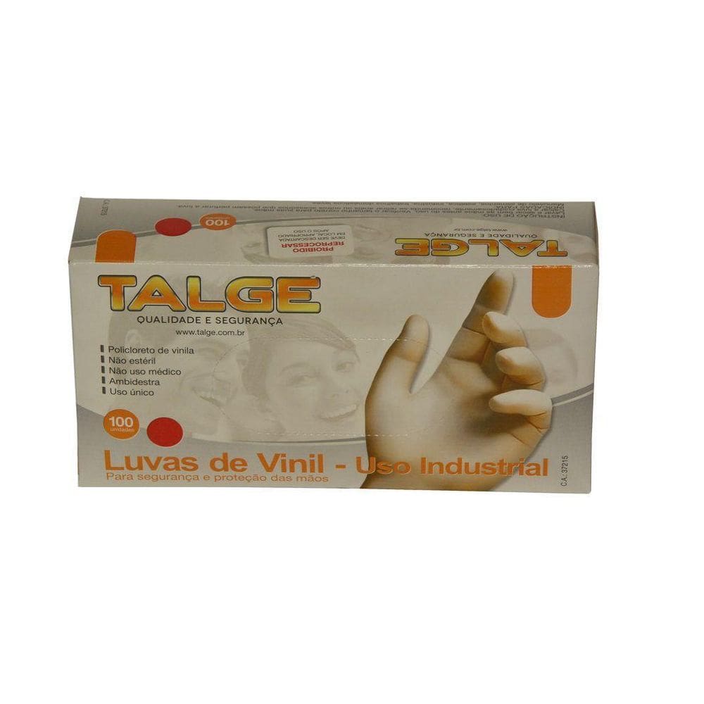 100 Luva Vinil Tamanho G Com Pó - Marca Talge  1Pct