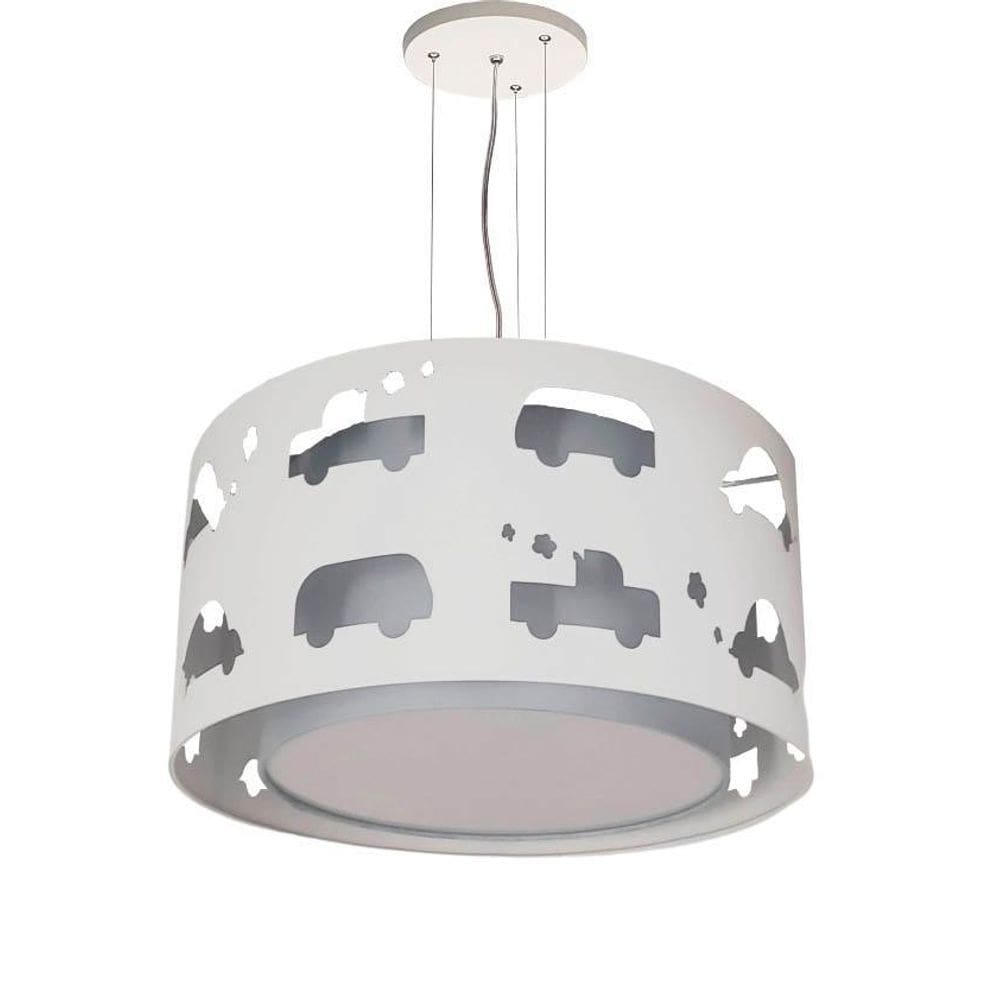 Lustre Infantil Pendente Carrinhos Cinza 30X16