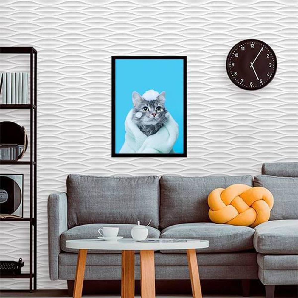 Quadro Decorativo Banho de Gato 34x23cm - Moldura Branca