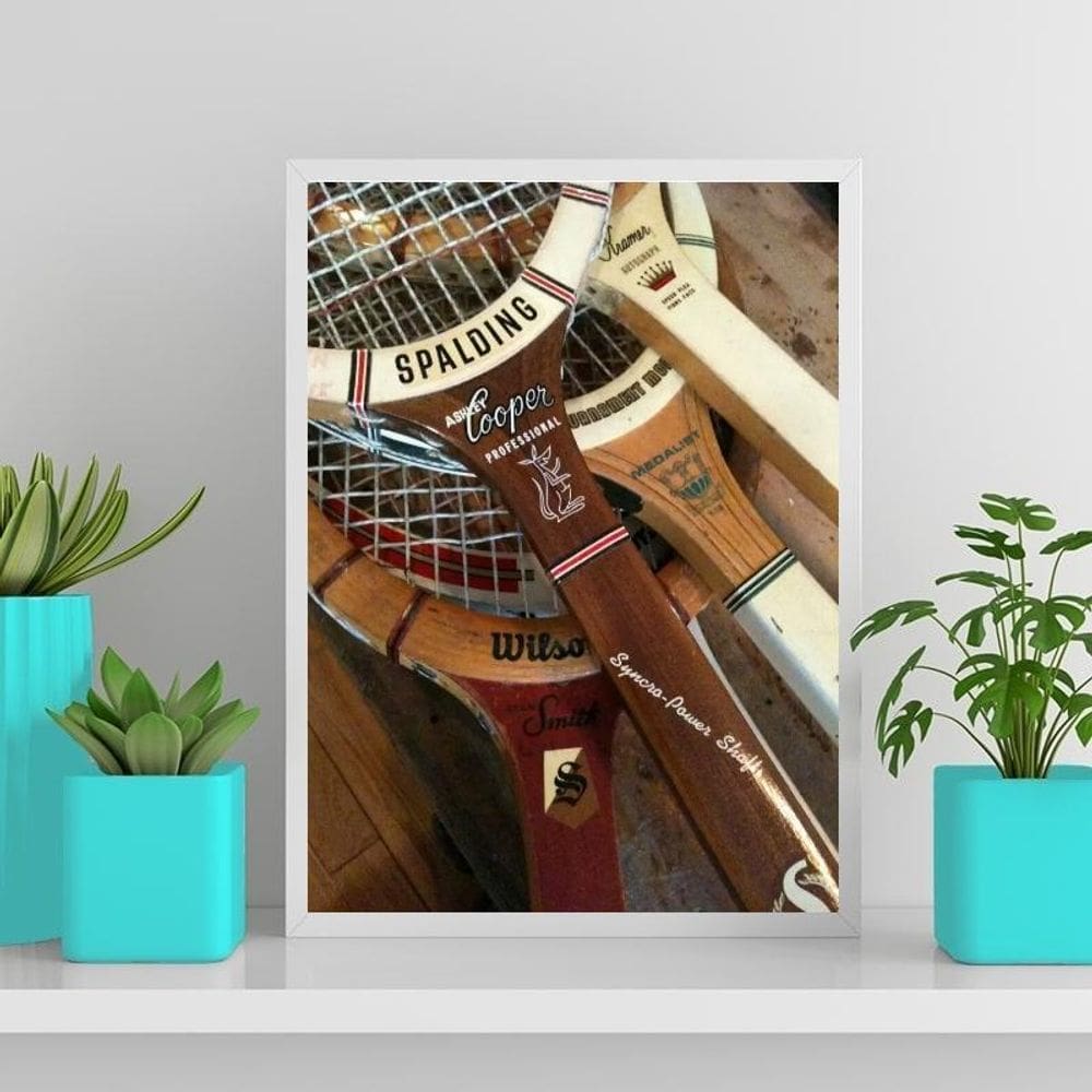 Quadro Fotografias Raquetes Tênis 24X18Cm Branca