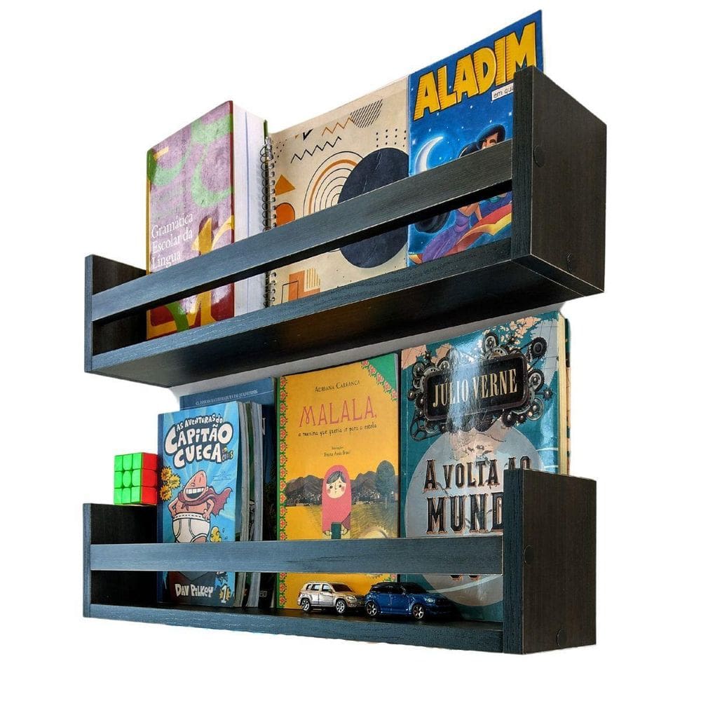 Nicho Mdf Preto Livro Infantil Prateleira Porta Pelúcia