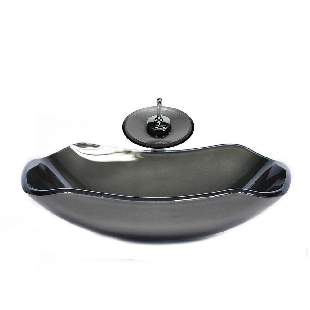 Cuba De Vidro Abaulada 51Cm Grafite + Válvula + Torneira