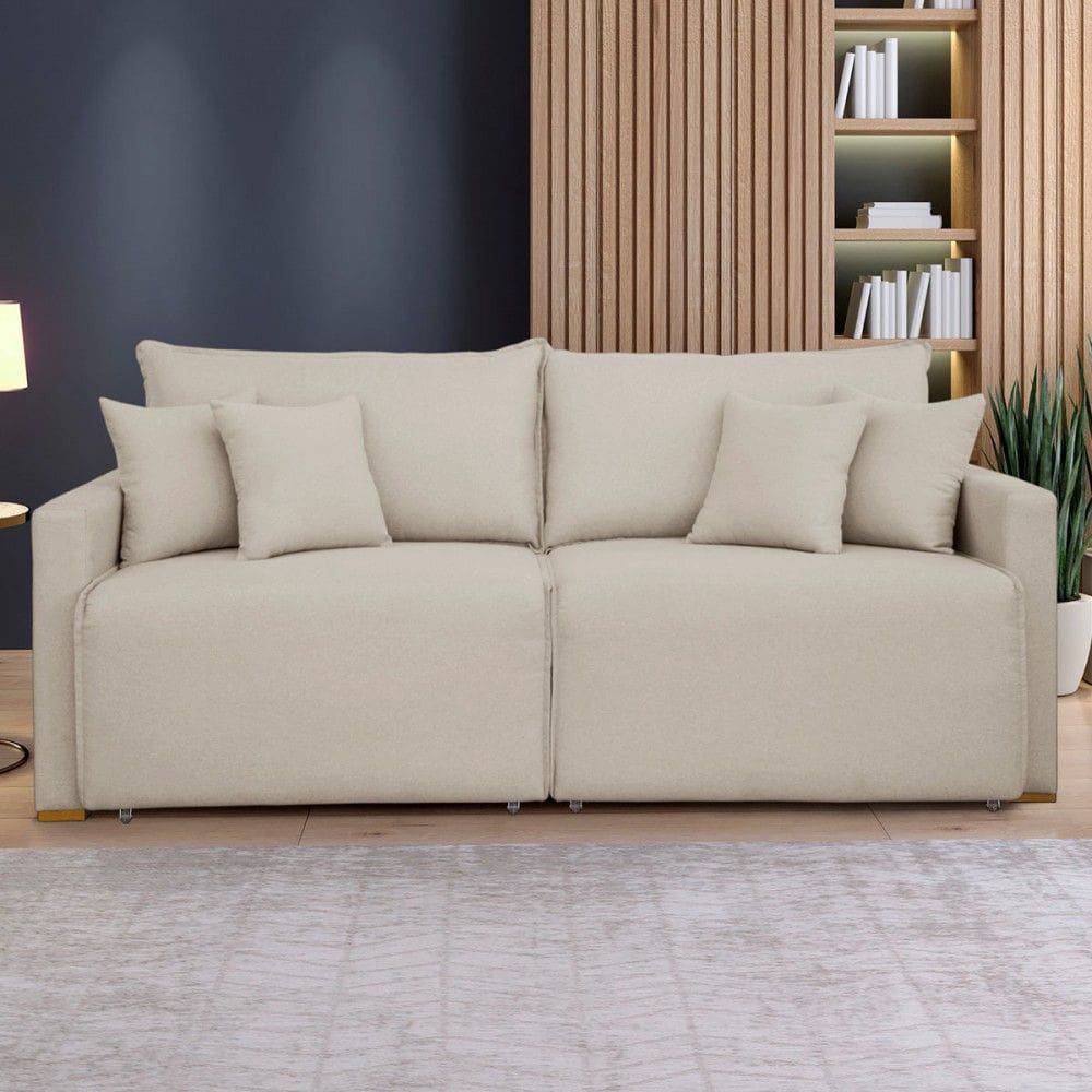 Sofá Cama 3 Lugares Júlia Retrátil e Reclinável Veludo/Bege Claro - Celflex