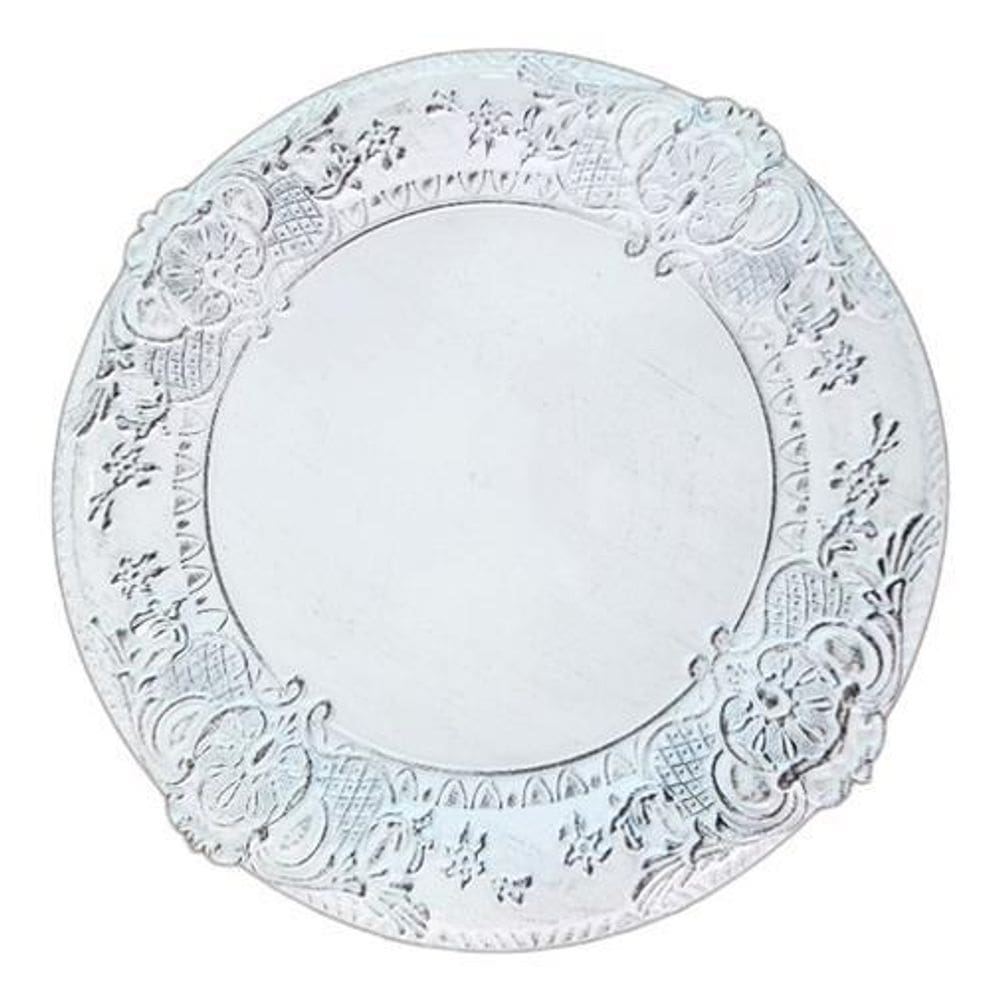 Sousplat Branco Poliresina Relevo Detalhes Preto 36 X 36