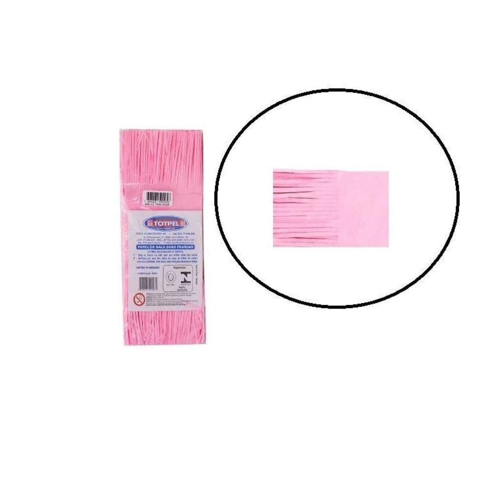 Kit Papel De Bala Seda Com Franja Rosa Claro 190 Unidades