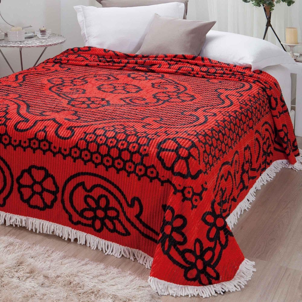 Colcha Chenille Jolitex Casal com Franja 2,20x2,40m Vermelha