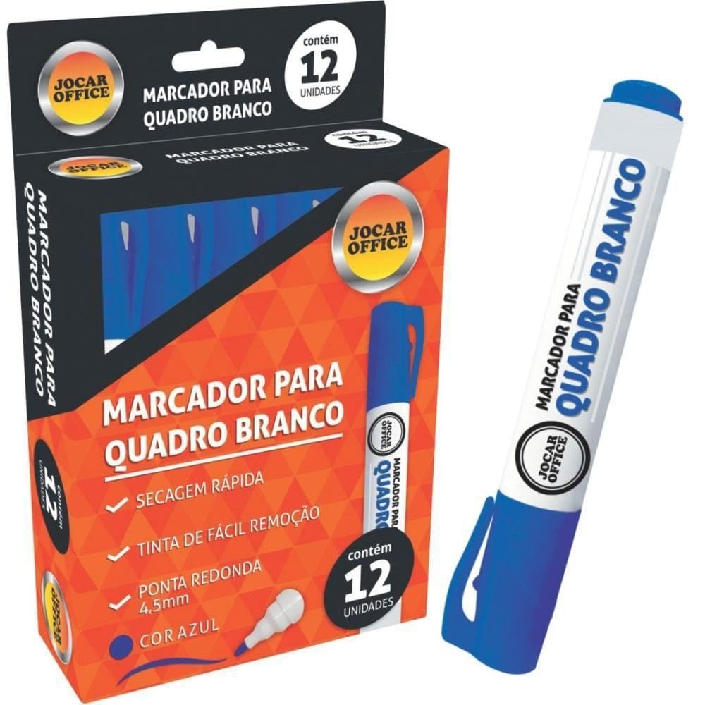 Pincel Para Quadro Branco Jocar Azul 12 Unid - Leonora