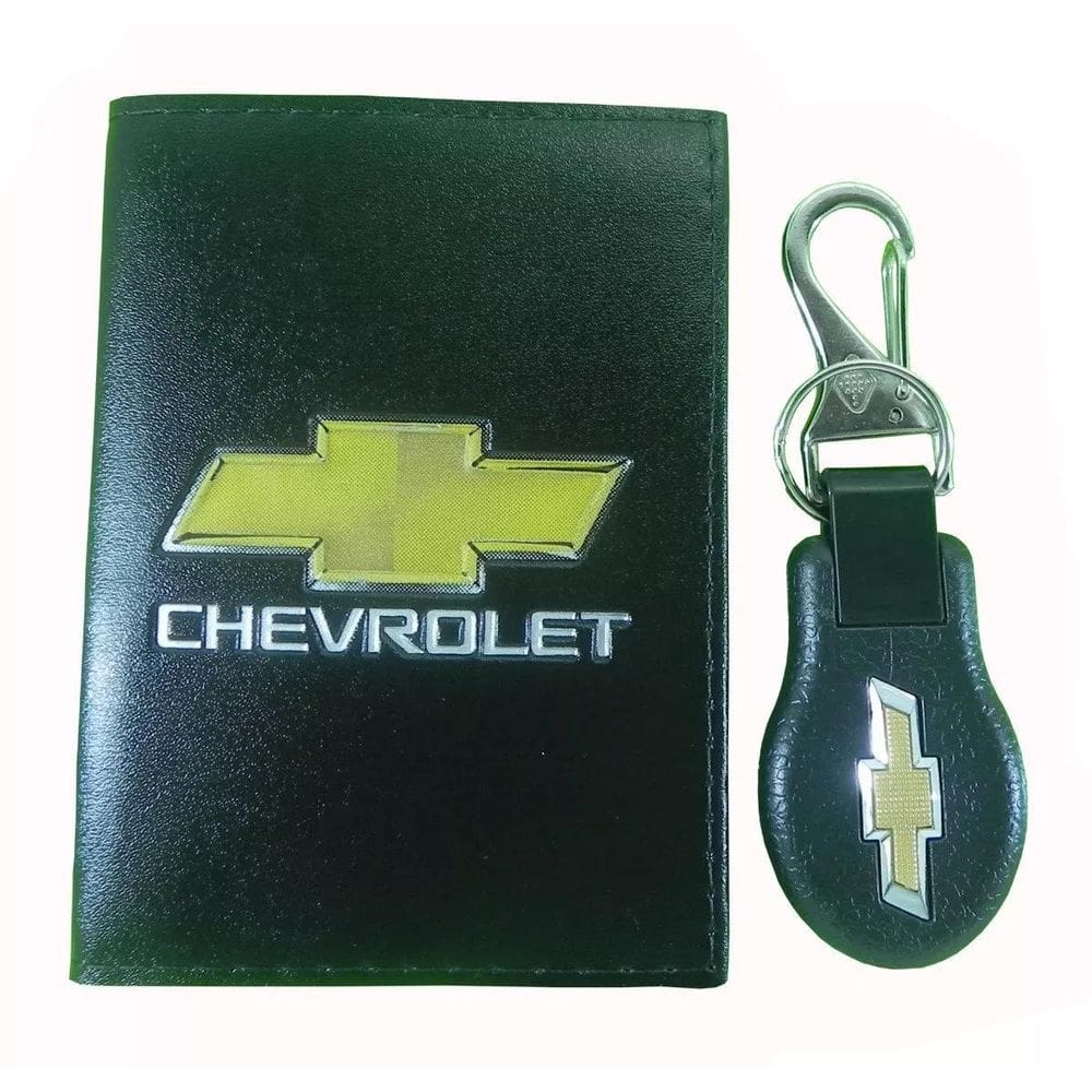 Kit Carteira Couro Porta Documento e Chaveiro Chevrolet Gm