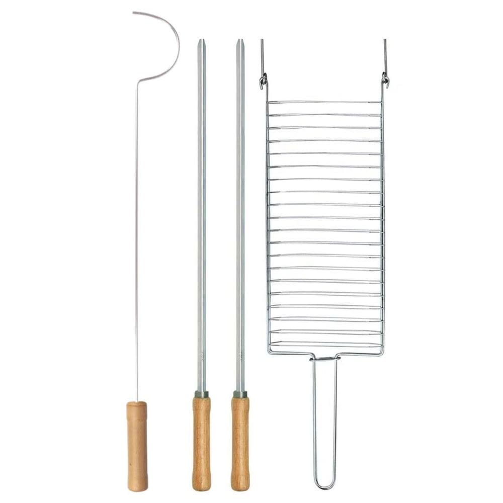 Kit Preparo Churrasco 4Pcs Churrasqueira 55Cm Madeira Mor