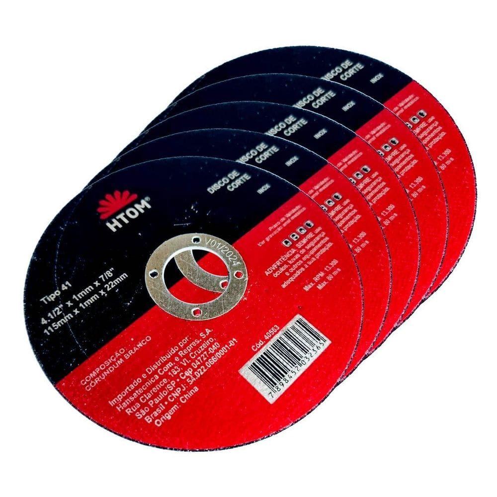 5 Discos De Corte 4 1/2 Inox Metal Fino 1Mm Esmerilhadeira