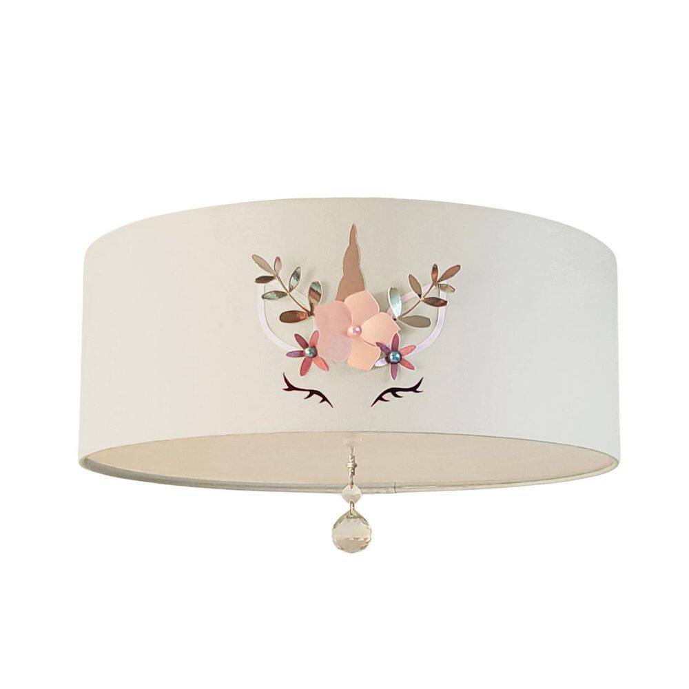 Luminária Plafon Infantil Unicórnio Cúpula Branco 50X15 3E27