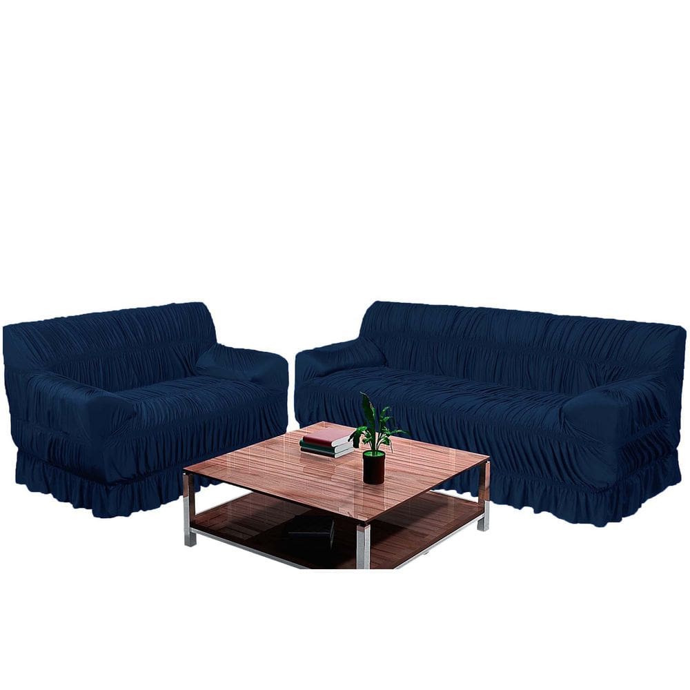 Capa De Sofá Em Malha 2 E 3 Lugares 21 Elástico Azul Marinho