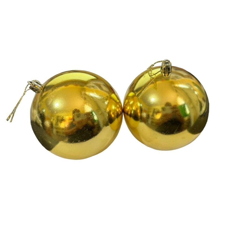 Kit 2 Bolas De Natal Dourada Brilhante Tradicional 10Cm