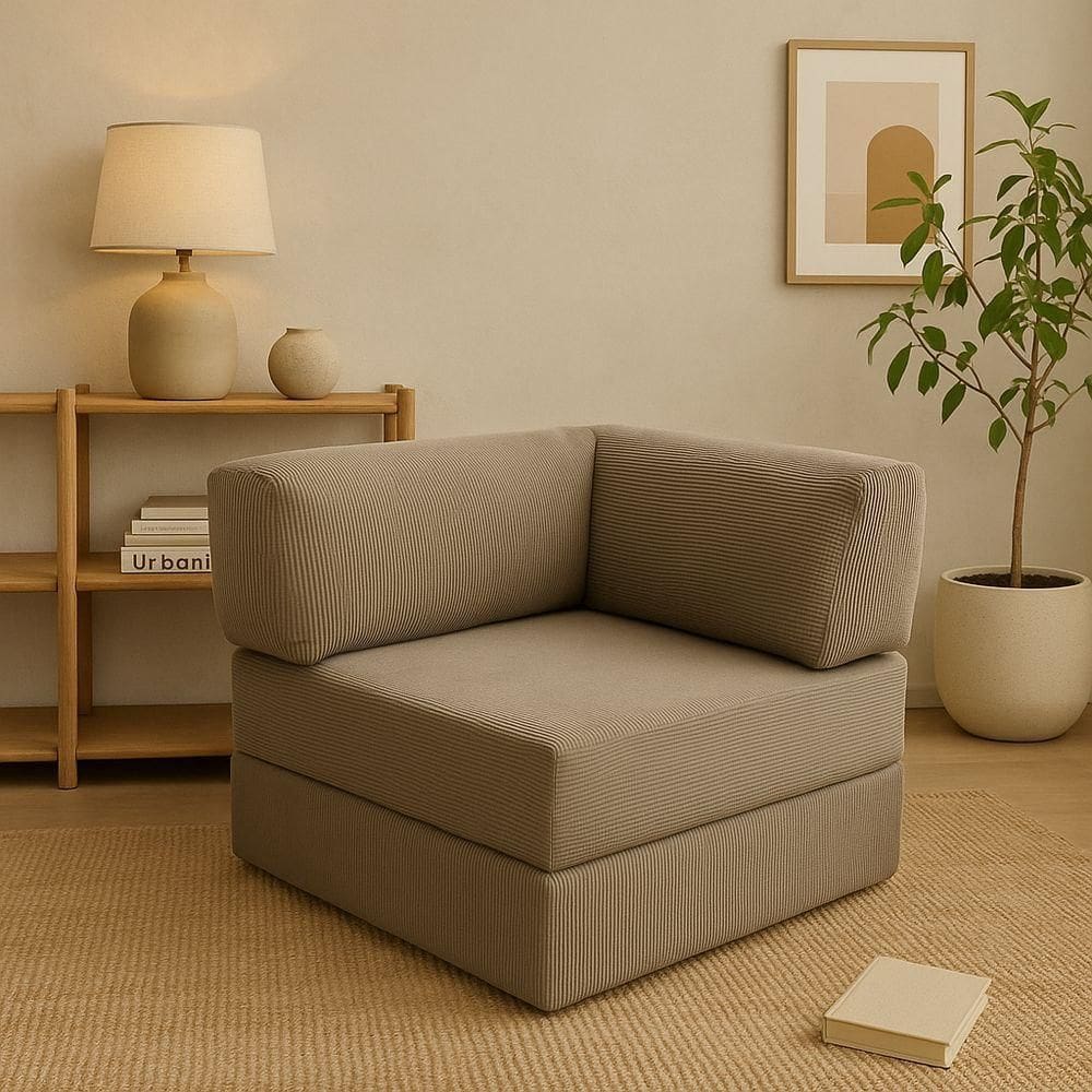 Poltrona Lateral Quadrada 88x88 Em Tecido Cotelê Com Encosto Em Dois Lados Capa Removível E Espuma De Alta Performance