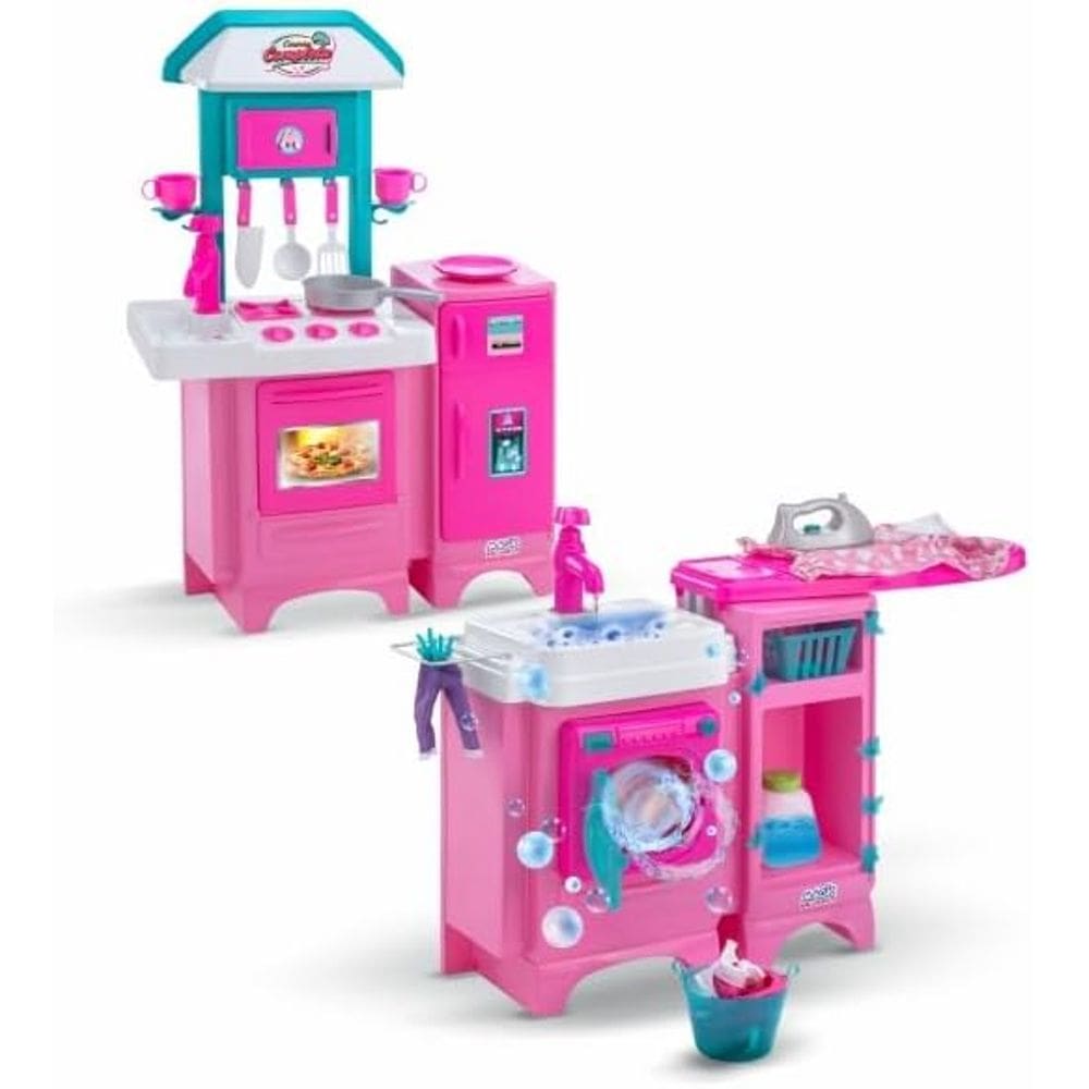 Kit Cozinha Lavanderia Lava e Passa Infantil Água Magic Toys
