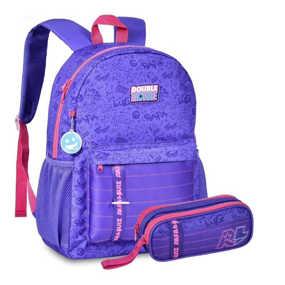 Kit Mochila Costas Juvenil Ampla Rafa E Luiz Estojo Duplo
