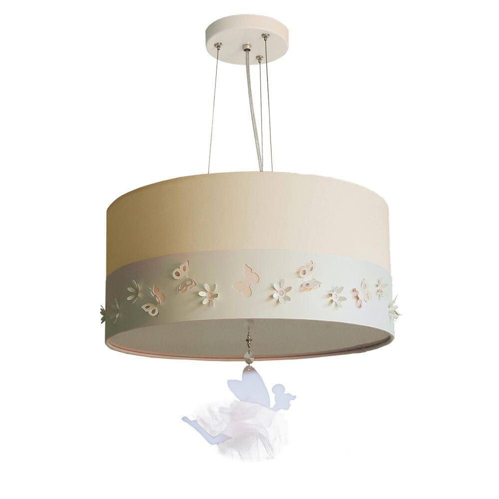Lustre Pendente Infantil Fadas Cúpula Crú 30X15 2E27