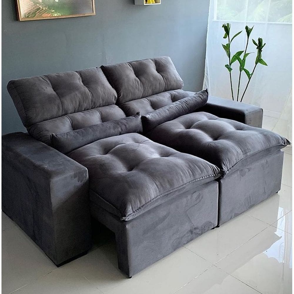 Sofá Retrátil e Reclinável Confortável 2 metros Cinza