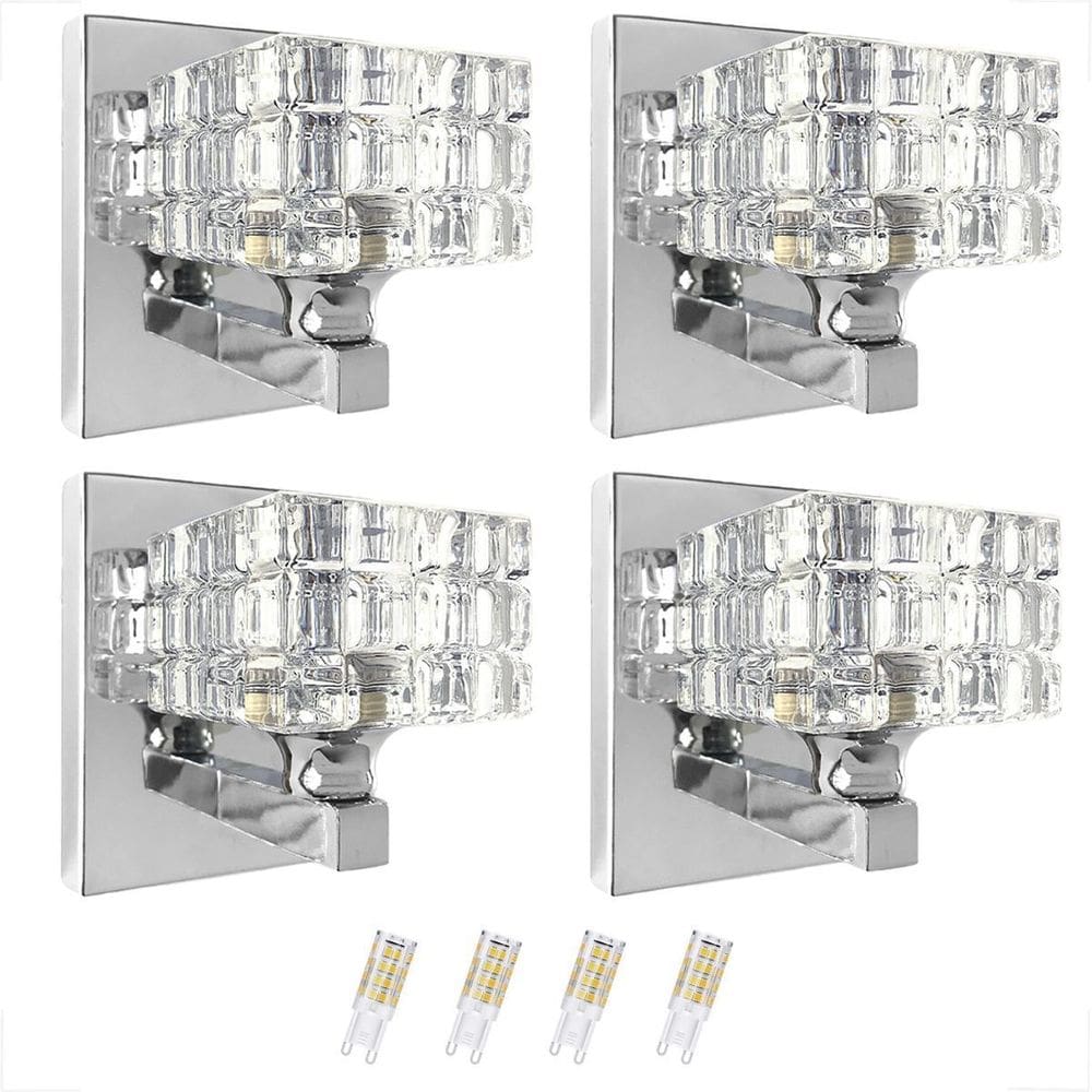 Kit 4 Arandela Interna Cristal Cromado Corredor Bet38 + Led