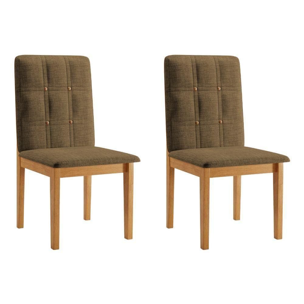 Conjunto 2 Cadeiras ágata Linho Marrom Com Botões Pés Em Madeira Jcm
