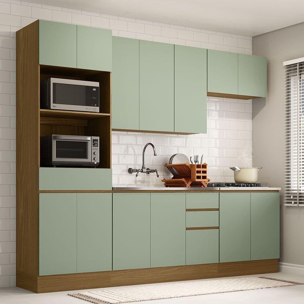 Cozinha Completa 5 Pçs Espaços Para Micro-ondas E Tampo Freijó/verde Jade