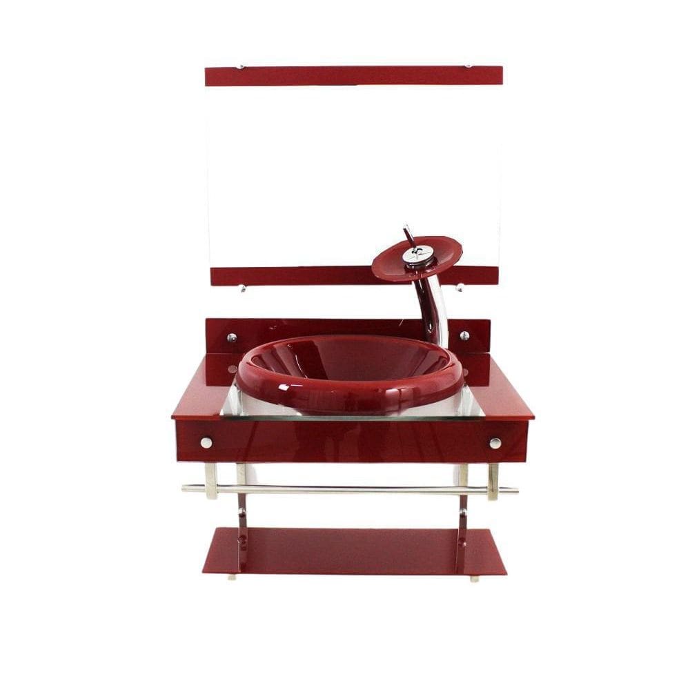 Gabinete De Vidro 60Cm Inox Com Cuba Chapeu - Vermelho