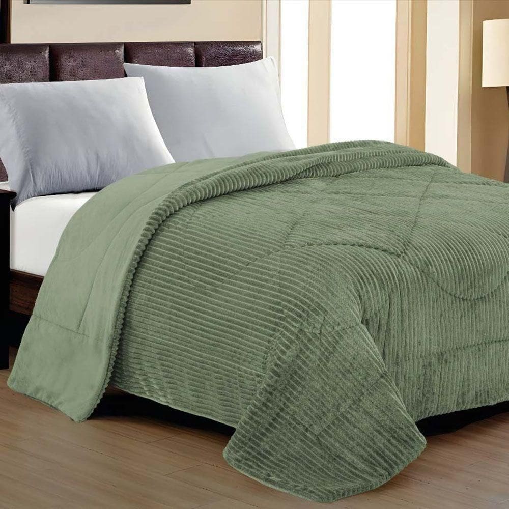 Cobertor Aveline Casal Queen Manta Plush Canelada 01 Peça Toque Macio - Verde Menta