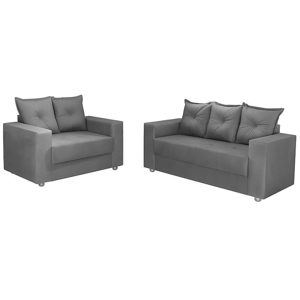Conjunto Sofá 2 E 3 Lugares Palermo Veludo Cinza