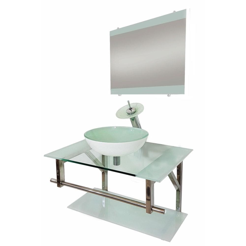 Gabinete De Vidro 70 Cm Iq Inox Com Cuba Redonda - Branco