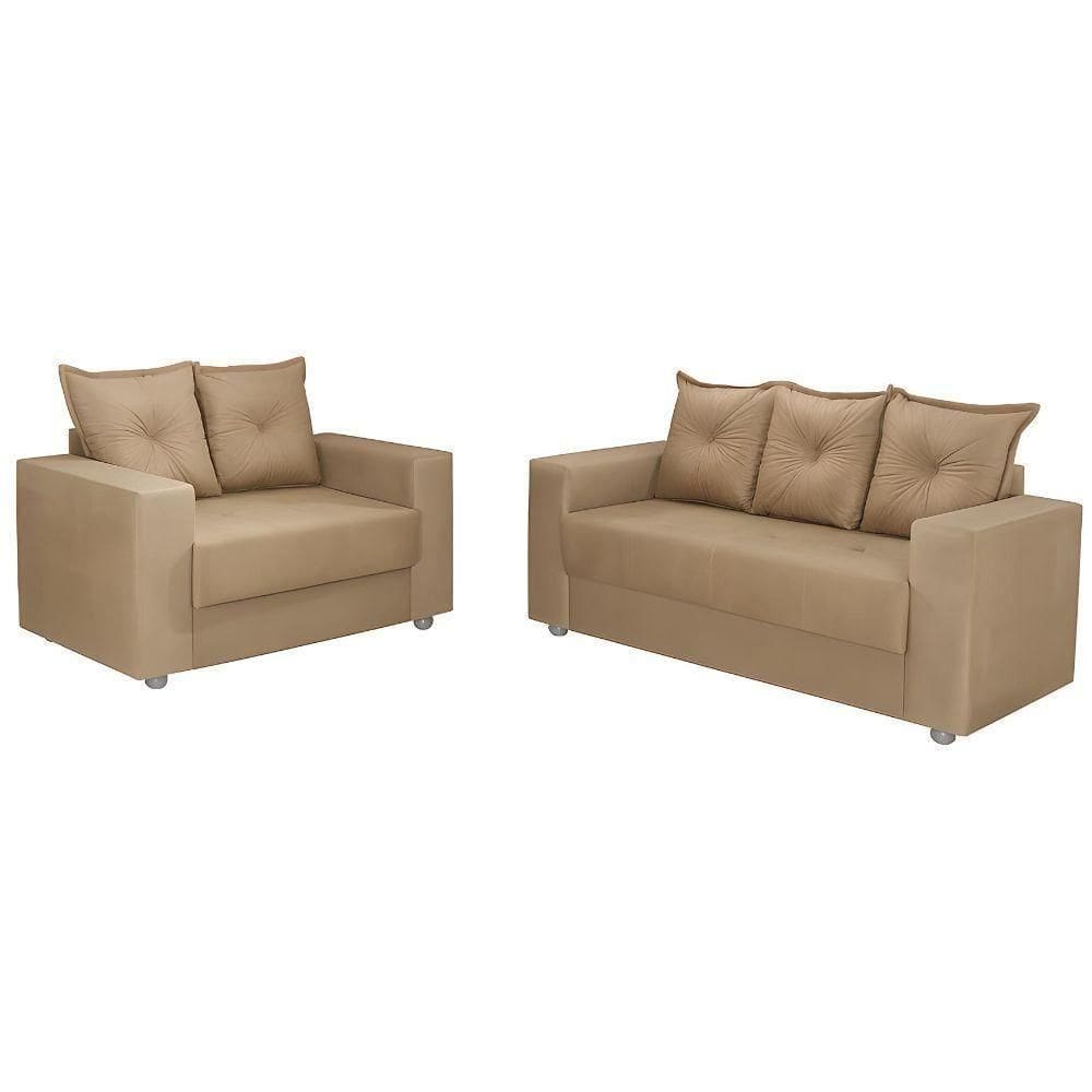 Conjunto Sofá 2 E 3 Lugares Palermo Veludo Bege
