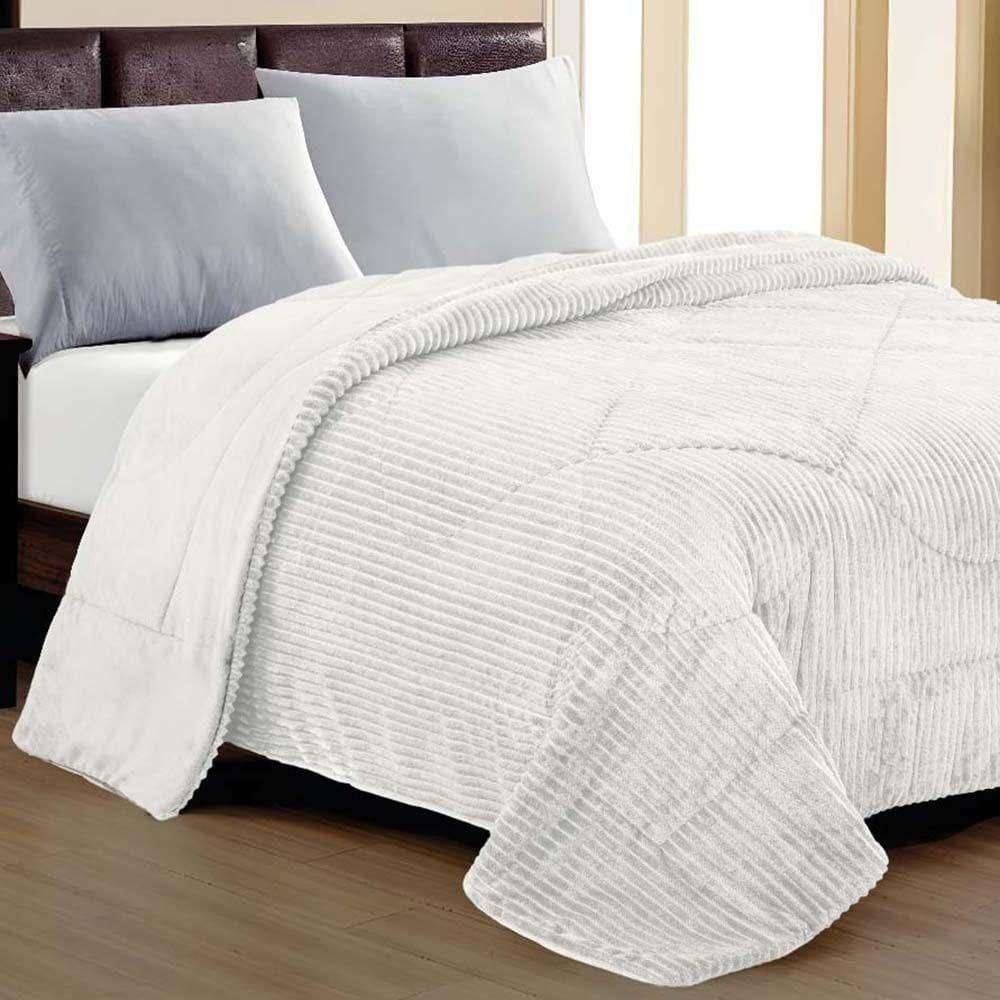 Cobertor Aveline Casal Queen Manta Plush Canelada 01 Peça Toque Macio - Branco