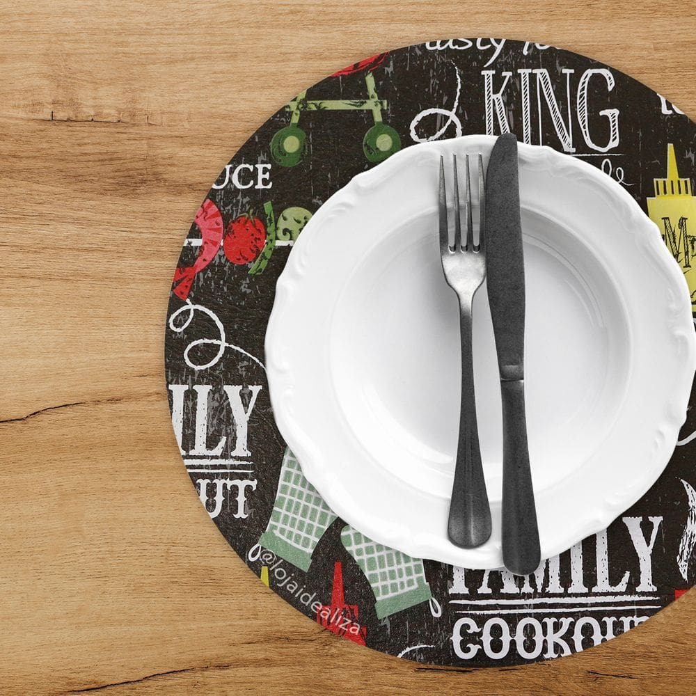 4 Jogo Americano Redondo PVC Mesa Posta Grill Preto