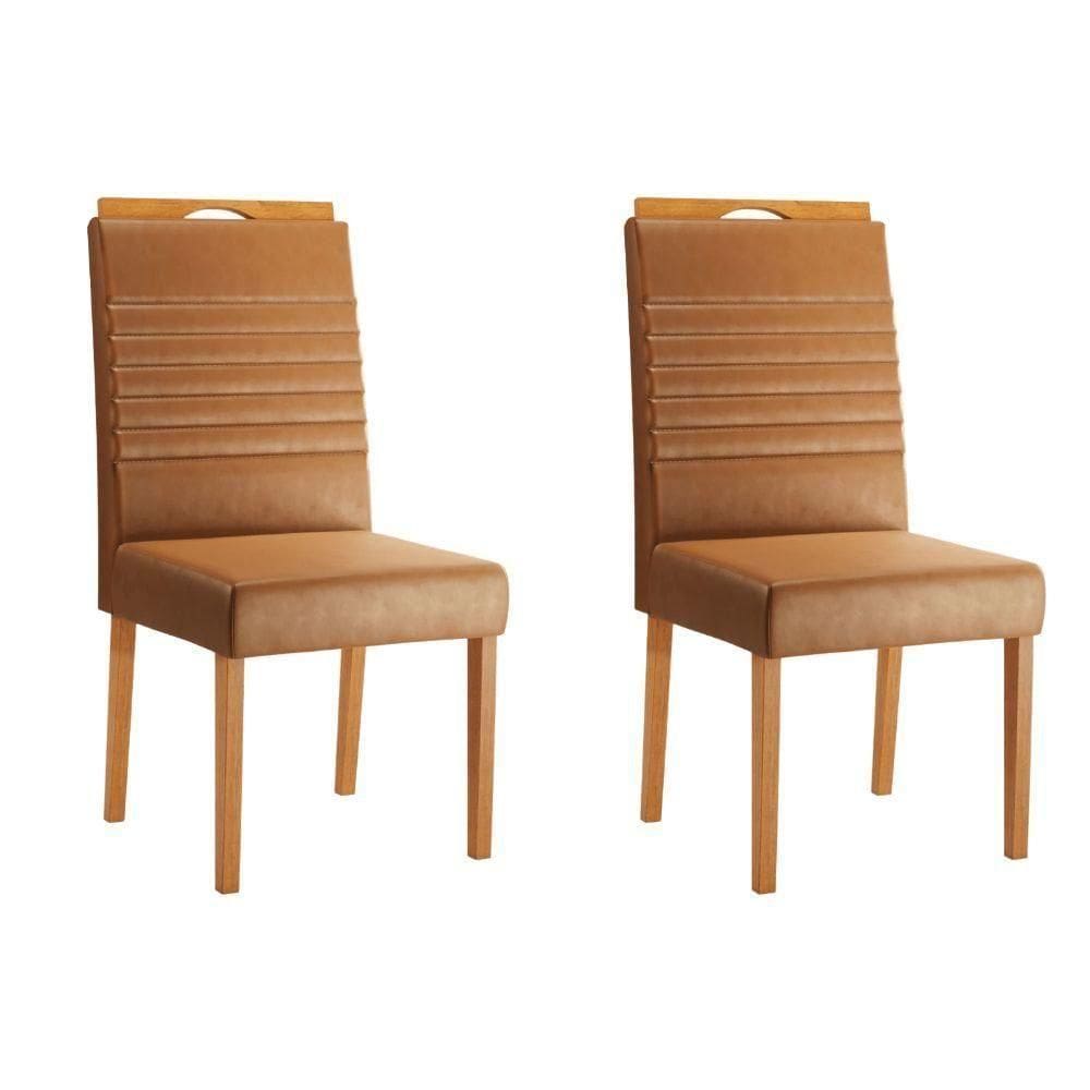 Conjunto 2 Cadeiras Horizonte Couro Caramelo Pés Em Madeira Jcm