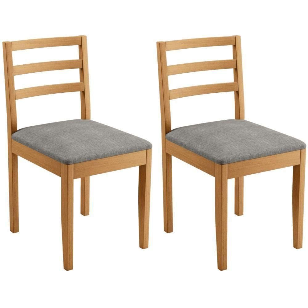 Conjunto 2 Cadeiras Jade 02 Linho Cinza Pés Em Madeira Jcm