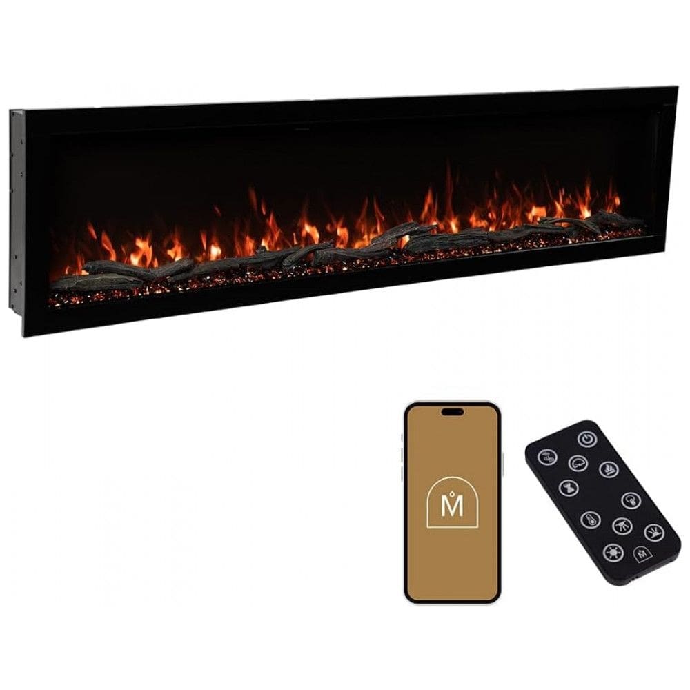 Lareira Elétrica Linear Inteligente Modern Ember Highmark 213,36 cm Premium com Chamas Personalizáveis em 10 Cores, Design Oculto de