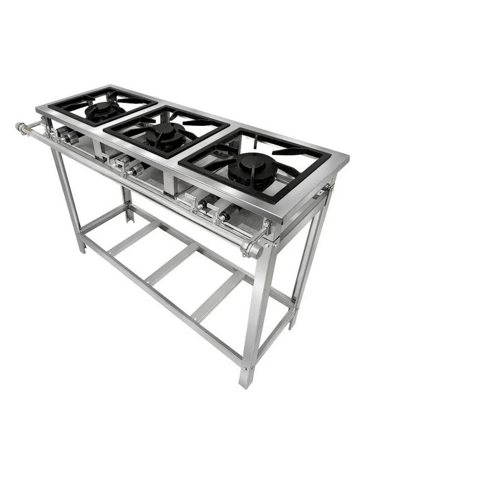 Fogão Industrial 3 Bocas Duplas 30x30 P5 em Aço Inox Leona
