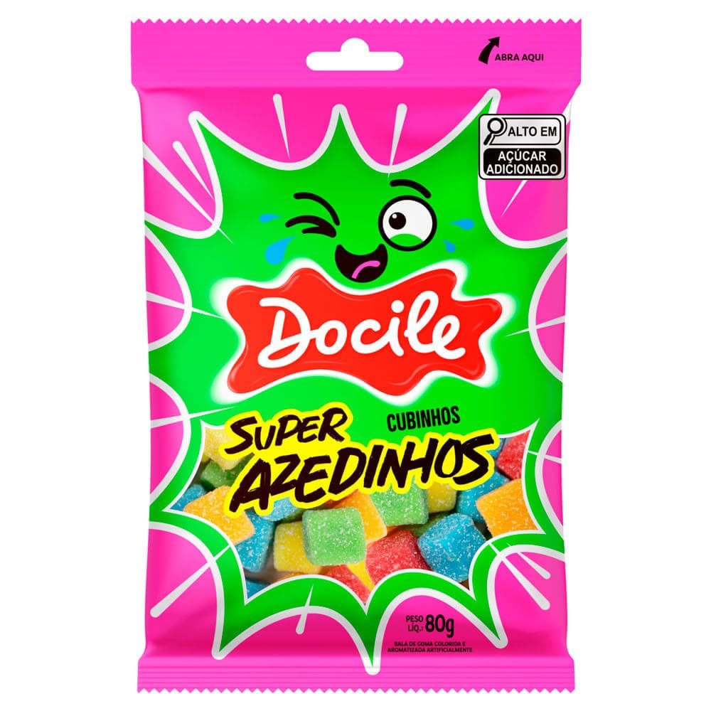 Bala de Goma Docile Super Azedinhos Cubinhos 80g