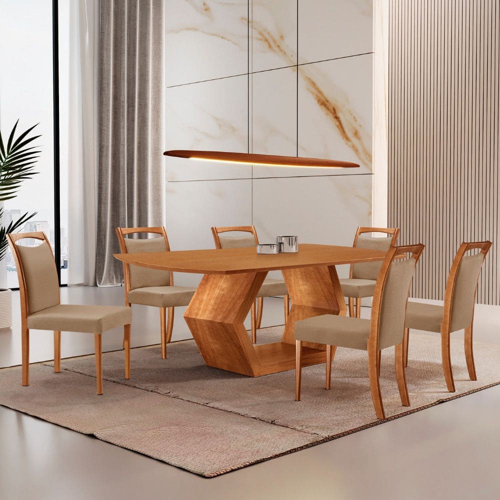 Mesa de Jantar Ane 180cm Tampo Laminado Barril com 6 Cadeiras Munique