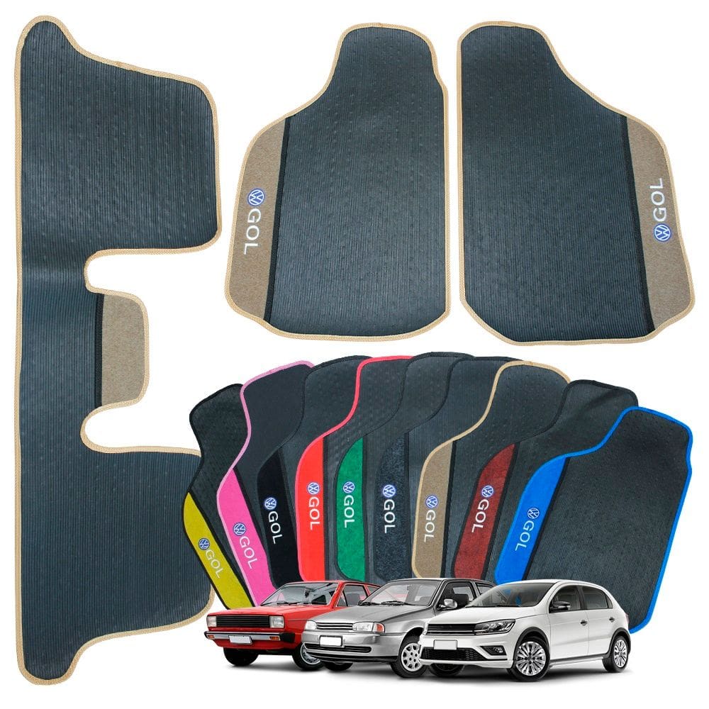 Tapete Gol G1 G2 G3 G4 G5 G6 G7 G8 1981 a 2023 Colorido Borracha Personalizado 3 Peças Bordado Automotivo